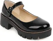 [CYBLING] Women's Round Toe Ankle Strap Mary Janes Platform Low Heel Chunky Pumps Oxford Dress Shoes