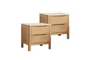 MIUZ 2x Bedside Table 2 Drawers Side Table Nightstand Storage Solid Oak Wood