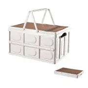 Collapsible Storage Bin with Handles and Wooden Lid, Large Capacity Stackable...
