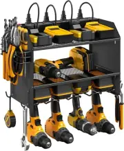 Efficient 4-Drill Tool Storage Shelf with 8 Outlet Power & Surge Protection