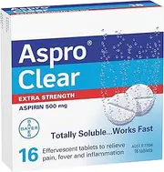 Aspro Clear Extra Strength Pain Relief Tablets with Aspirin, Fast and Effective Cold and Flu, Fever, Inflammation and Pain Reliever, 16 Count