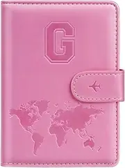 [Simikol] Passport Holder Cover Initail Letter A-Z Travel Wallet 9D Embossed Design RFID Blocking Card Holder Personalized Gift Passport Cover Wallet, Passport Book Holders for Women and Girls, Pink-G, Pink-G