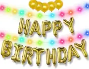 LED Happy Birthday Foil Latex Balloon Banner Silver Gold 16” inch Mylar Bunting