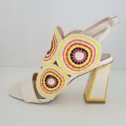 Exe' Women's Lucia-833 ICE Multicolor Sandals Block Heels Embroidered Leather 38