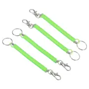 4pcs 6.7" Spiral Retractable Spring Coil Keychain, Stretch Cord Key Ring Green