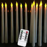 Set Of 10 Battery Operated Led Taper Candles With Remote, Ivory Dining Candles Smooth Wax Finish, Wa