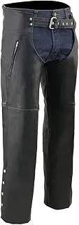 Milwaukee Leather Chaps for Men's Black Prime Leather Zipped Thigh Pocket-Mesh Lined Motorcycle Rider Chap-SH1190