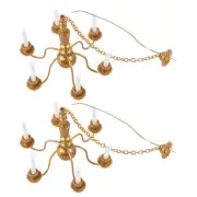 2 Pcs Model Chandelier Mini Dollhouse Décor Sand Light Lamp Miniature