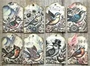 vintage style bird Junk Journal tag set handmade journal tags ephemera 8 tag set