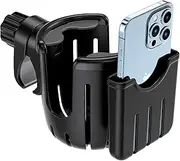 Universal Stroller Cup Holder with Phone Holder, Bike Cup Holder, 2-in-1 Cup Phone Drinks Holder Organizer for Stroller Accessories, Bicycle, Wheelchair, Walker, Scooter - Easy to Install and Remove