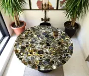 30" Black Agate Stone Coffee Table Natural Gemstone Countertop Home Decors