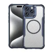 For iPhone 16 Pro Max Case, Compatible with MagSafe Carbon Texture Cover,Blue