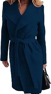 [Generic] Women's Elegant Lapel Collar Coat Lightweight Long Coat Shacket Trench Coat Winter Regular Wool Blend Overcoat Coat Belt