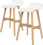 La Bella 2X Oak Wood Bar Stool 65cm Leather Sophia - White