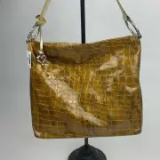 Brighton Gold Leather Croc Shoulder Designer Bag Zip Close Lined Pockets New NWT