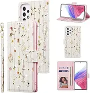 [UEEBAI] Wallet Case for Samsung Galaxy A53 5G, PU Leather Phone Case Kickstand RFID Blocking Flip Case with Card Slots Wrist Strap Relief Engraved Pattern Magnetic Closure Folio Case - Vine