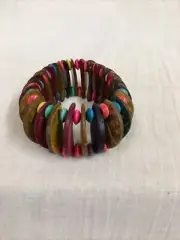 Handmade Bracelet 7” Wood-Dyed Beads Strung On Double Elastic Cord NEW
