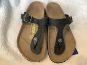 BIRKENSTOCK GIZEH BLACK OILED LEATHER WOMENS US 5M(NORMAL)EU 36