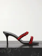 [Manolo Blahnik] Manolo Blahnik - Clorettenu 70 Bead-embellished Satin Sandals - Black - IT40 IT 40 Black