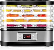5 Tray Food Dehydrator,250W Fruit Dehydrated Dryer,360 Degree Hot Air Circulation System, with 1-72H Timer,35-70℃ Temperature Adjustable and LED Display, Transparent Visual Fruit Tray