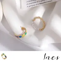 在飛比找momo購物網優惠-【INES】彩色愛心珍珠串鍊造型戒指2件套組(愛心戒指 珍珠