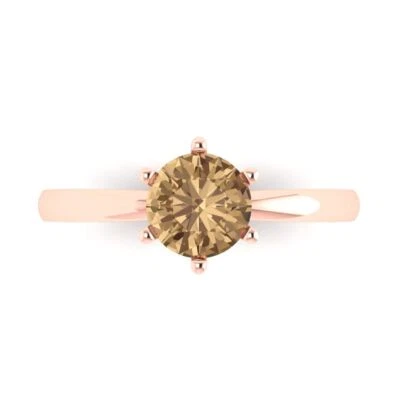1Ct Round Cut Champagne Gemstone Solid Gold Solitaire Engagement Promise Ring