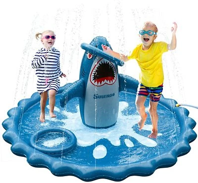 Shark Splash Pads Sprinkler for Toddlers Splash Mat Inflatable Pool Kids Summer