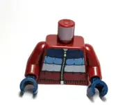 Lego - Minifigure Torso - Dark Red, Blue, Quilted Ski Jacket, Zipper