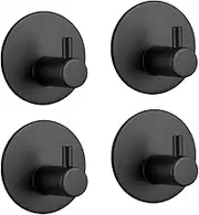 3M Adhesive Hooks Hgery Self Adhesive Black Wall Mount Hook for Key Robe Coat Towel Super Strong Heavy Duty Stainless Steel Hooks No Drill No Screw Waterproof for Kitchen Bathroom Toilet 4 Pack