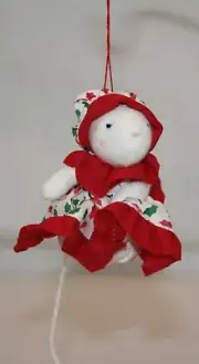 RUSS LITTLE MERRY MICE '1987' MINI MOUSE WHITE DRESS WITH RED TRIM ORNAMENT NEW