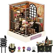 CUTE-Eyfud DIY Wooden Dollhouse Kit with Furniture and LED Lights, Miniature Dolls House Making Kit for Teens and Adults as Perfect Home Décor or Gift – Includes Dust Cover (MOON MAGIC)