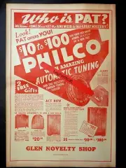 original 1937 PHILCO RADIO AD #3 from RADIO STORE in GLEN CAMPBELL, PA-14" X 21"