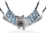 Ricjurzzty Reversible Cat Hanging Hammock with Adjustable Straps and Hooks Double-Sided Pet Cage Hammock Hanging Bed Resting Sleepy Pad for Small Animals Pets (Blue)