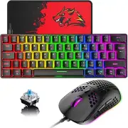 60% Mechanical Keyboard Compact 62 Keys Wired USB C and 6400 DPI Gaming Mouse