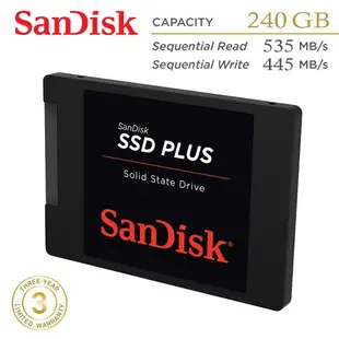 SanDisk 120G 240G 480G SSD PLUS 2.5吋 SATA3 固態硬碟 薄型設計