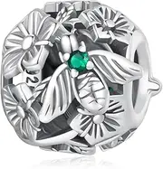 [Teleye] Lucky Bee Charm 925 Sterling Silver Charm Fits For Pandora Bracelet Necklace,SCC2525, Cubic Zirconia, Created Cubic Zirconia