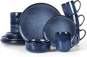 [LIANYU] 16 Piece Dinnerware Sets with Mugs, Stoneware Plates and Bowls Sets for 4, Dinner Dishware Dishes for Kitchen Dining, Microwave & Dishwasher Safe, Sapphire Blue