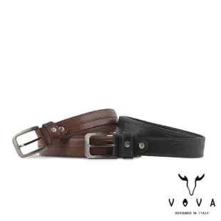 【VOVA】台灣總代理 品味紳士雙車線復古休閒皮帶-黑色(VA007-003-BK)