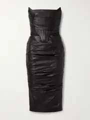 [Alex Perry] Alex Perry - Strapless Ruched Leather Dress - Black - UK 10 UK 10 Black