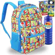[Super Mario] Bros 16" Backpack Set: Luigi School Supplies, Bottle, Stickers, More, Multicolor, Mario Backpack for Boys 4-8