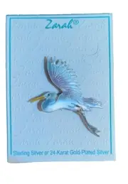 Zarah Zarlite Great Blue Heron Bird Pin Enamel Sterling Silver Plated