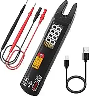 Smart Digital Multimeter Tester Open Jaw DC AC Amp Clamp Meter, Rechargeable with Flashlight, Measures Current Resistance Continuity V-Alert Live Check Voltage