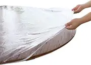 Clear Round Vinyl Fitted Tablecloth,95-112cm Waterproof Oilcloth Heavy Duty Elasticized Table Cover,Elastic Edge Design Plastic Tablecloth Protector Indoor Outdoor Patio