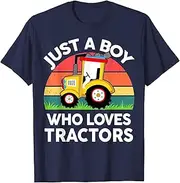 [X.Style] Funny Just A Boy Who Loves Tractors Shirt Kids Baby Toddler ds106 T-Shirt (S) Navy Blue
