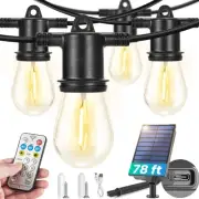78FT Solar String Lights - Outdoor Waterproof 24+2 LED Bulbs Remote Control T...