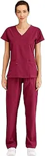 Minty Mint Women's V Neck Stretch Medical Scrub Set w Side Panels