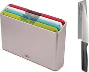 Joseph Joseph Folio Icon, 4-Piece Colour Coded Chopping Board Set, Slimline Case for Organised Kitchen Storage with Chef's Knife- Regular, White