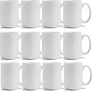 TANGLONG Sublimation Mugs 15 oz - White Ceramic Coffee Mugs, Bulk Set of 12 for Soup, Tea, Milk, Latte, Hot Cocoa