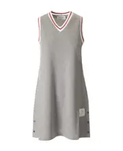 Thom Browne V-Neck Sleeveless Tennis Dress IT38 light gray