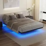 Ufurniture Floating Bed Frame Double Size LED Lights Metal Platform Bed Black